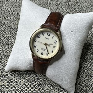 Vintage Timex Lefty Watch Women 21mm Gold Tone Leather Band 1990 New Battery